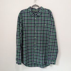 Tommy Hilfiger Green Plaid Longsleeve Men's Shirt Size XXL